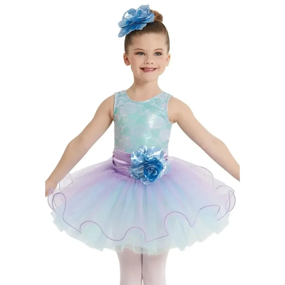 Pre-Owned Dance Costume XS Child Blue Weissman 11879 Ballet Dress up Flower Lac